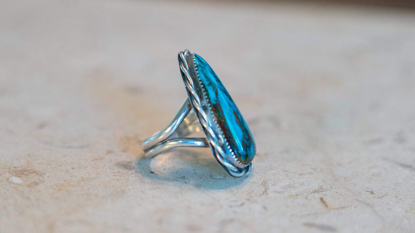Huge Dark Matix Turquoise Ring "JAG" Size-10