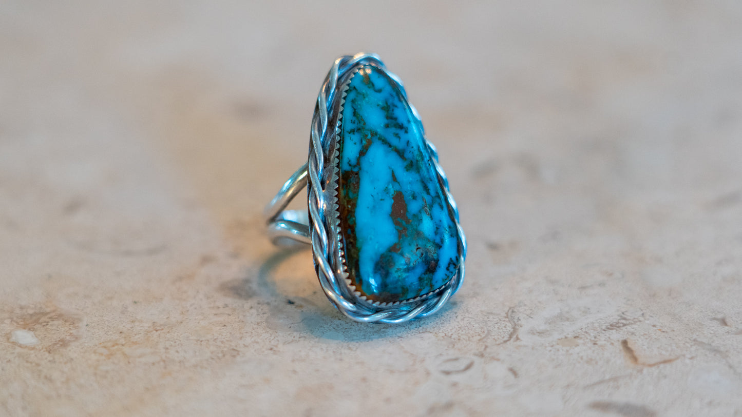 Huge Dark Matix Turquoise Ring "JAG" Size-10