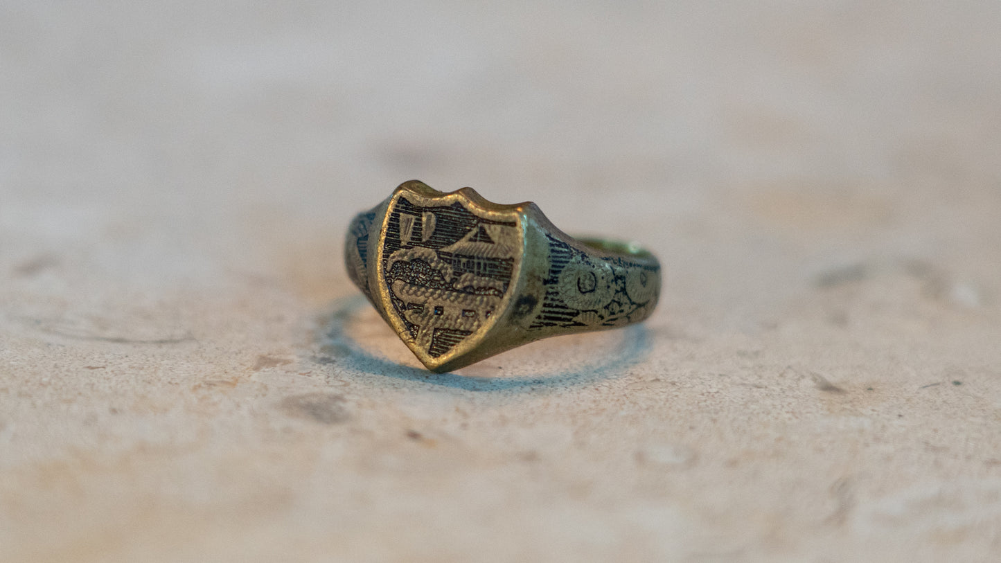 1920s Hand Engraved Japan Souvenir Ring Size-10.5