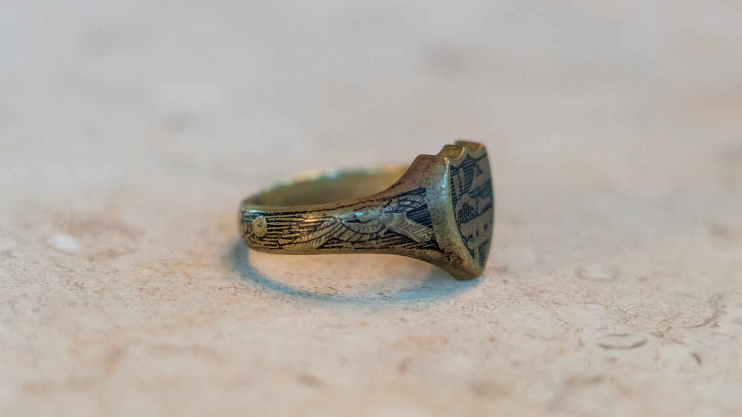 1920s Hand Engraved Japan Souvenir Ring Size-10.5