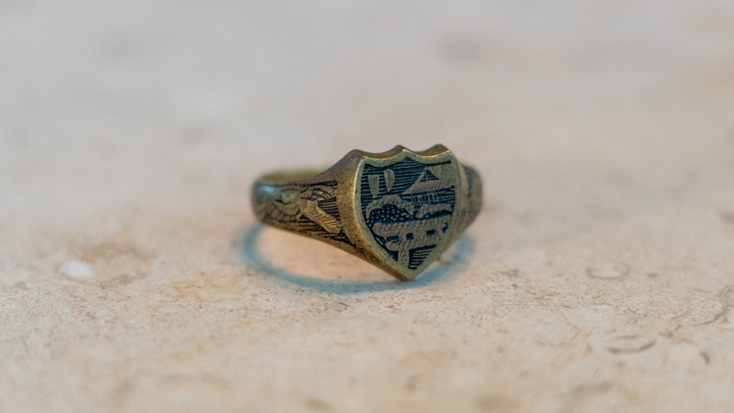1920s Hand Engraved Japan Souvenir Ring Size-10.5