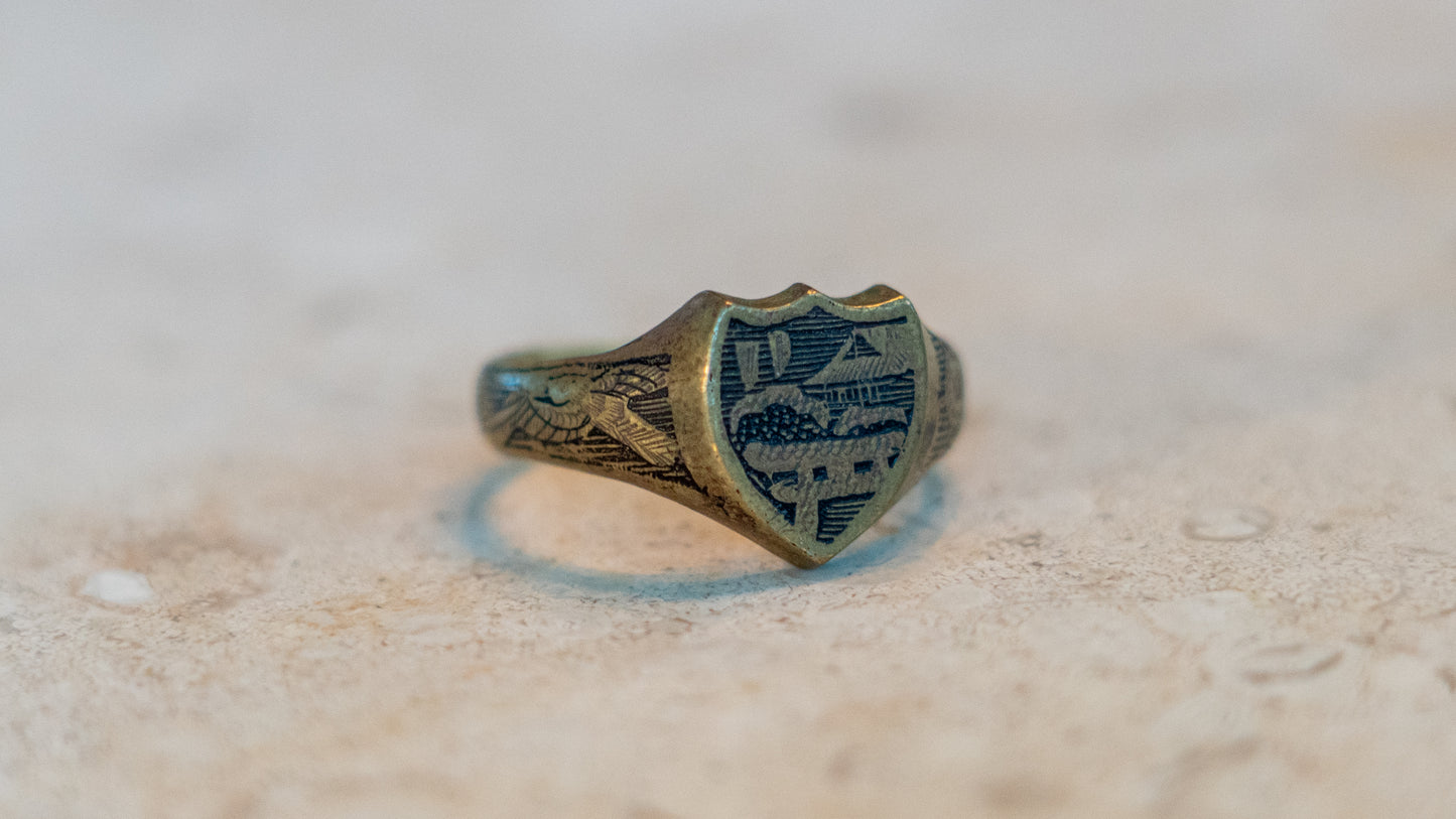 1920s Hand Engraved Japan Souvenir Ring Size-10.5