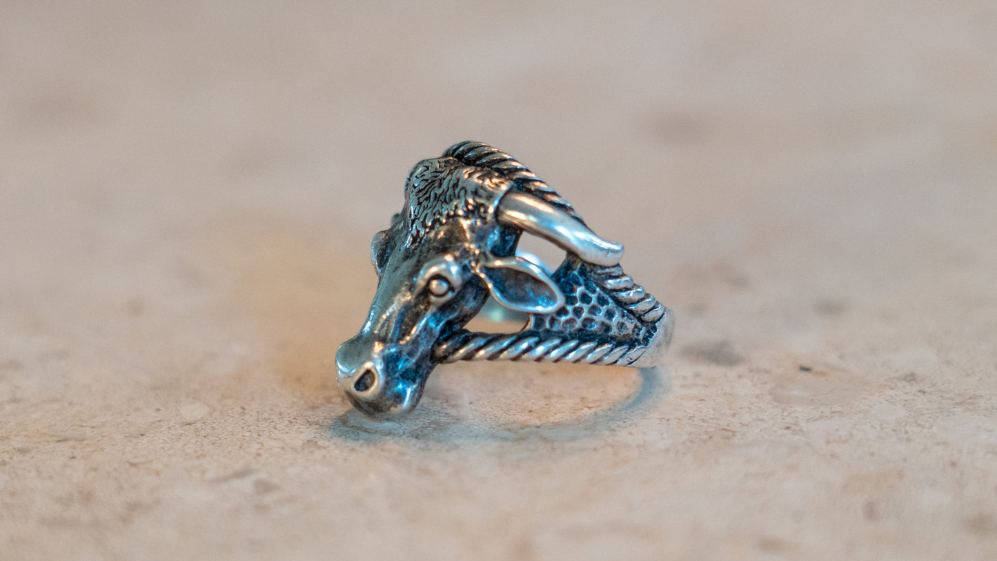 Rare 1930s Era Fred Harvey Bull Head Ring Size-9