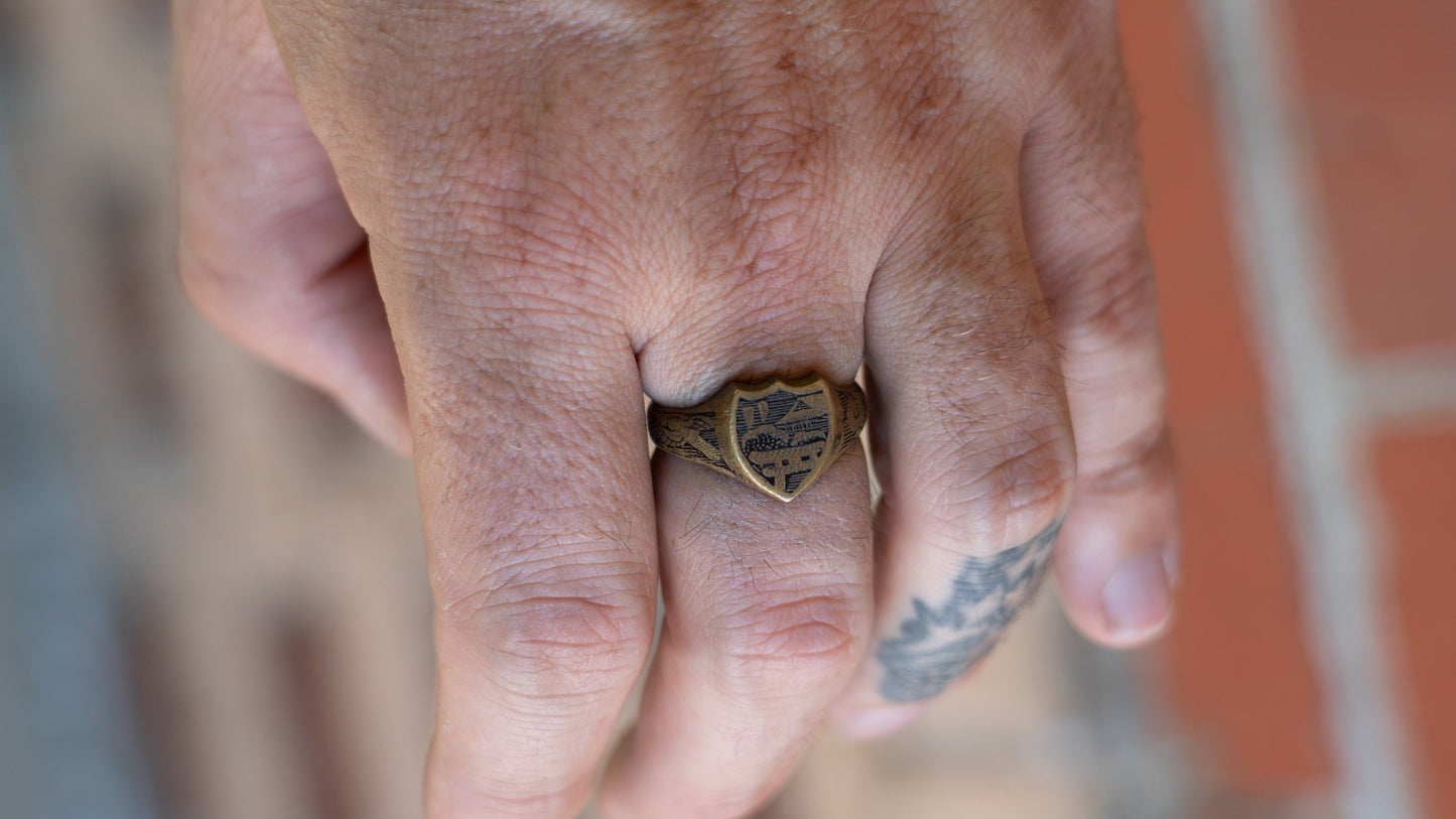 1920s Hand Engraved Japan Souvenir Ring Size-10.5