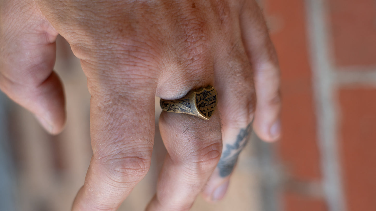 1920s Hand Engraved Japan Souvenir Ring Size-10.5