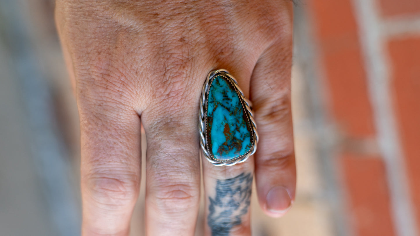 Huge Dark Matix Turquoise Ring "JAG" Size-10