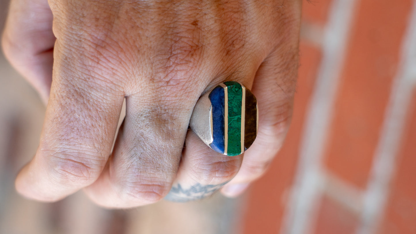 Heavy 22 Gram Multi Inlay Mexico Biker Ring Size-10