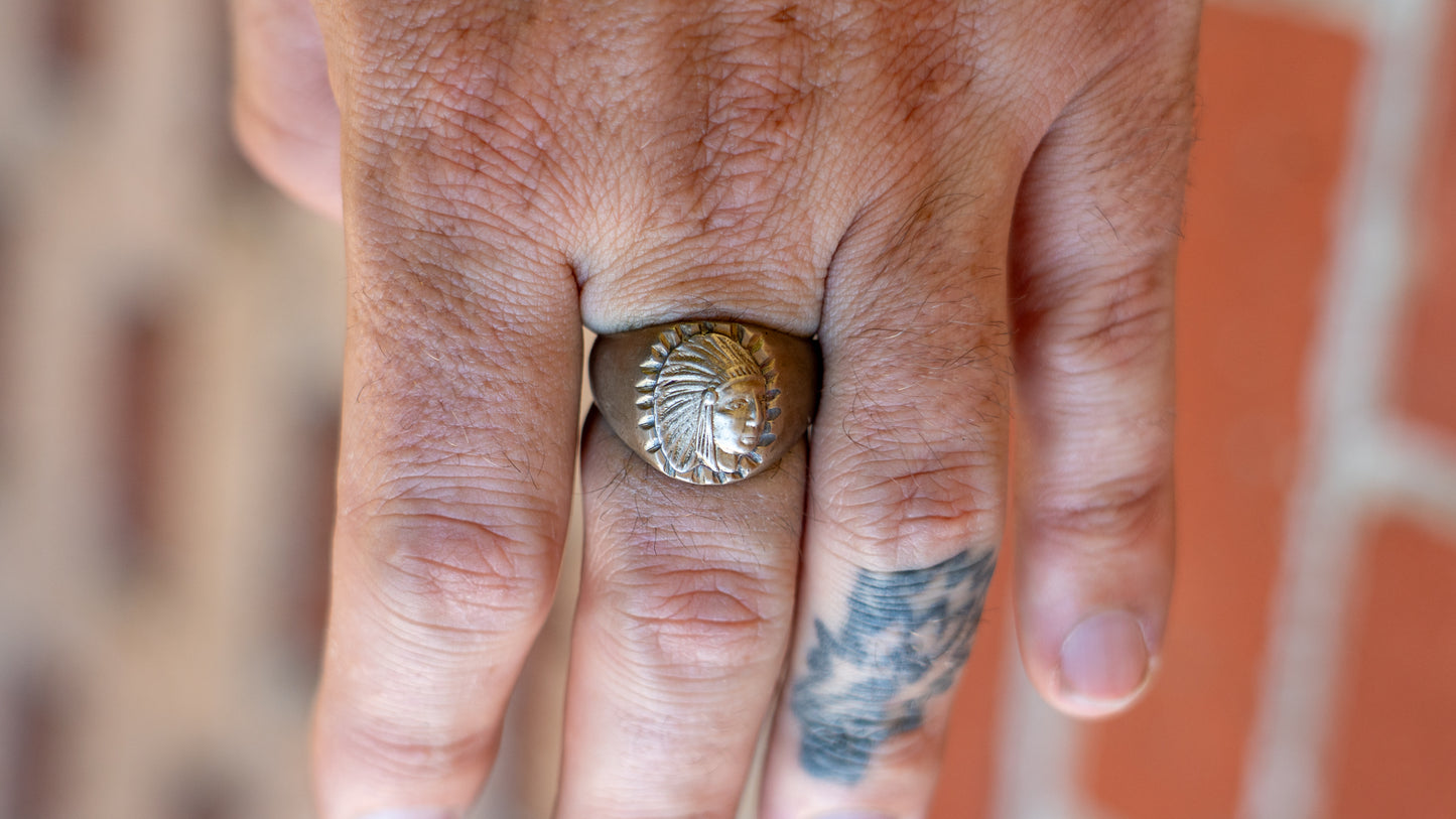 Small Body Chief Head 1940s Mexican Biker Ring Size-11