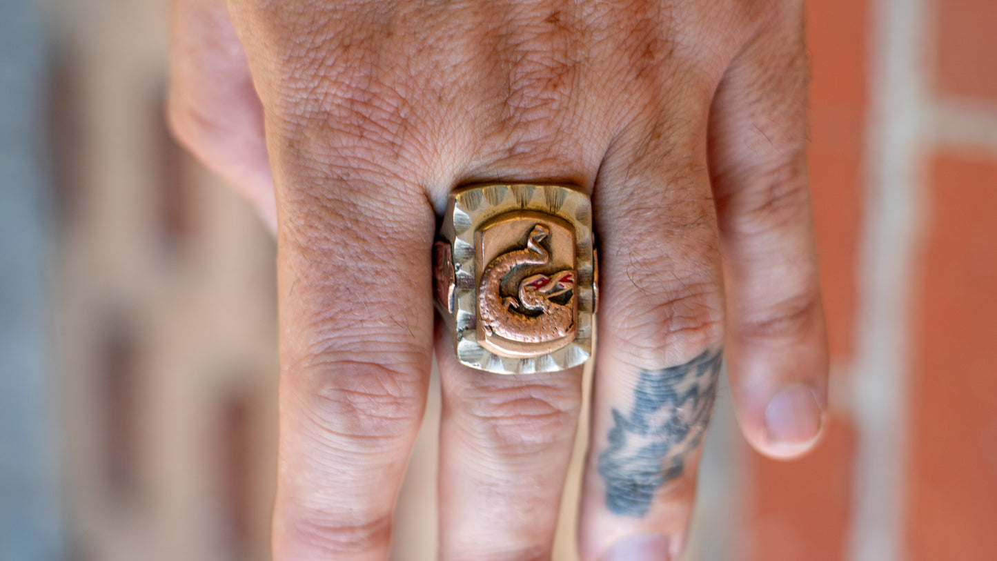 Big Body 1940s Dragon Mexican Biker Ring Size-10.5