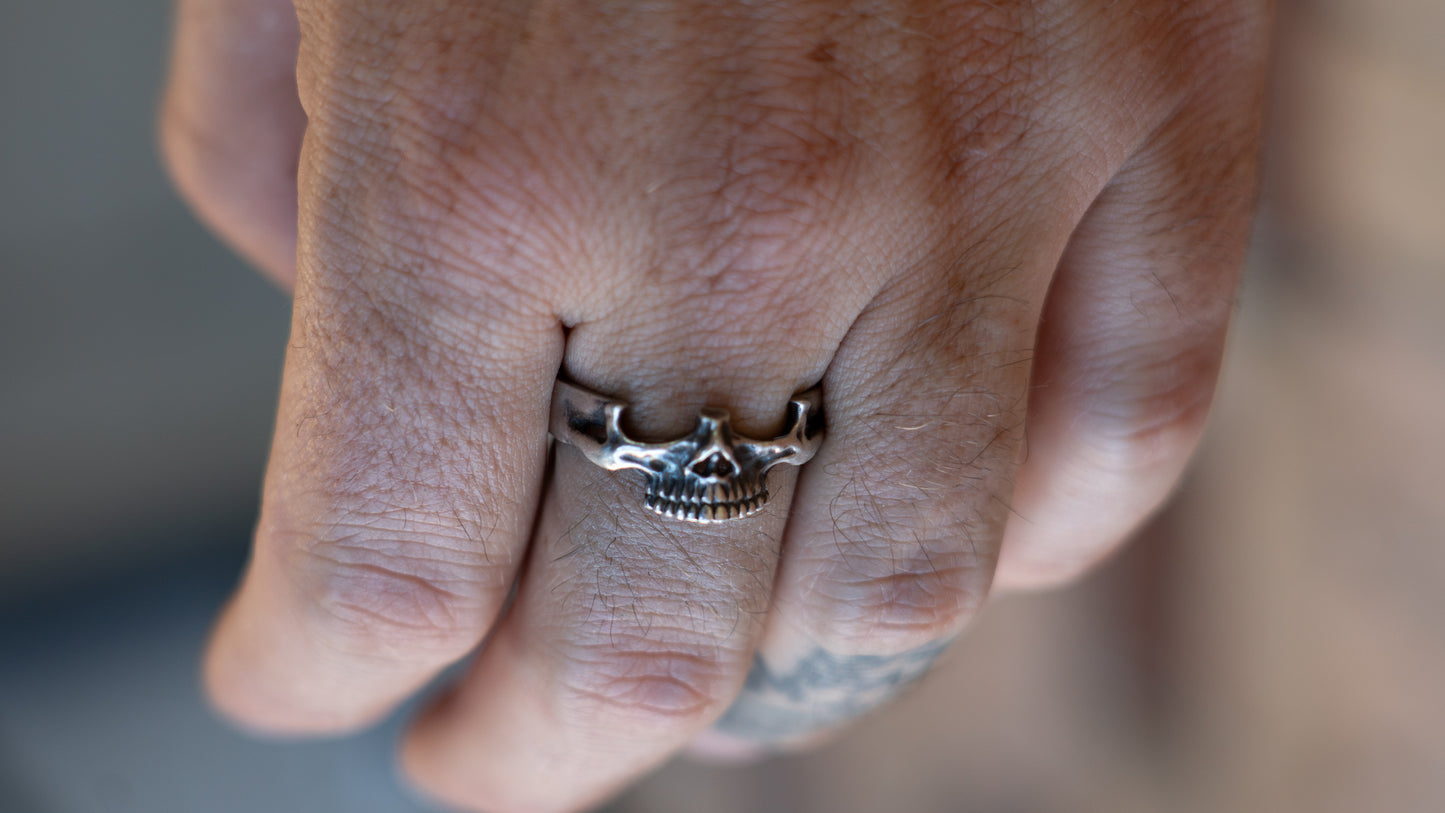 Vintage Half Head Skull Sterling Band Size-14