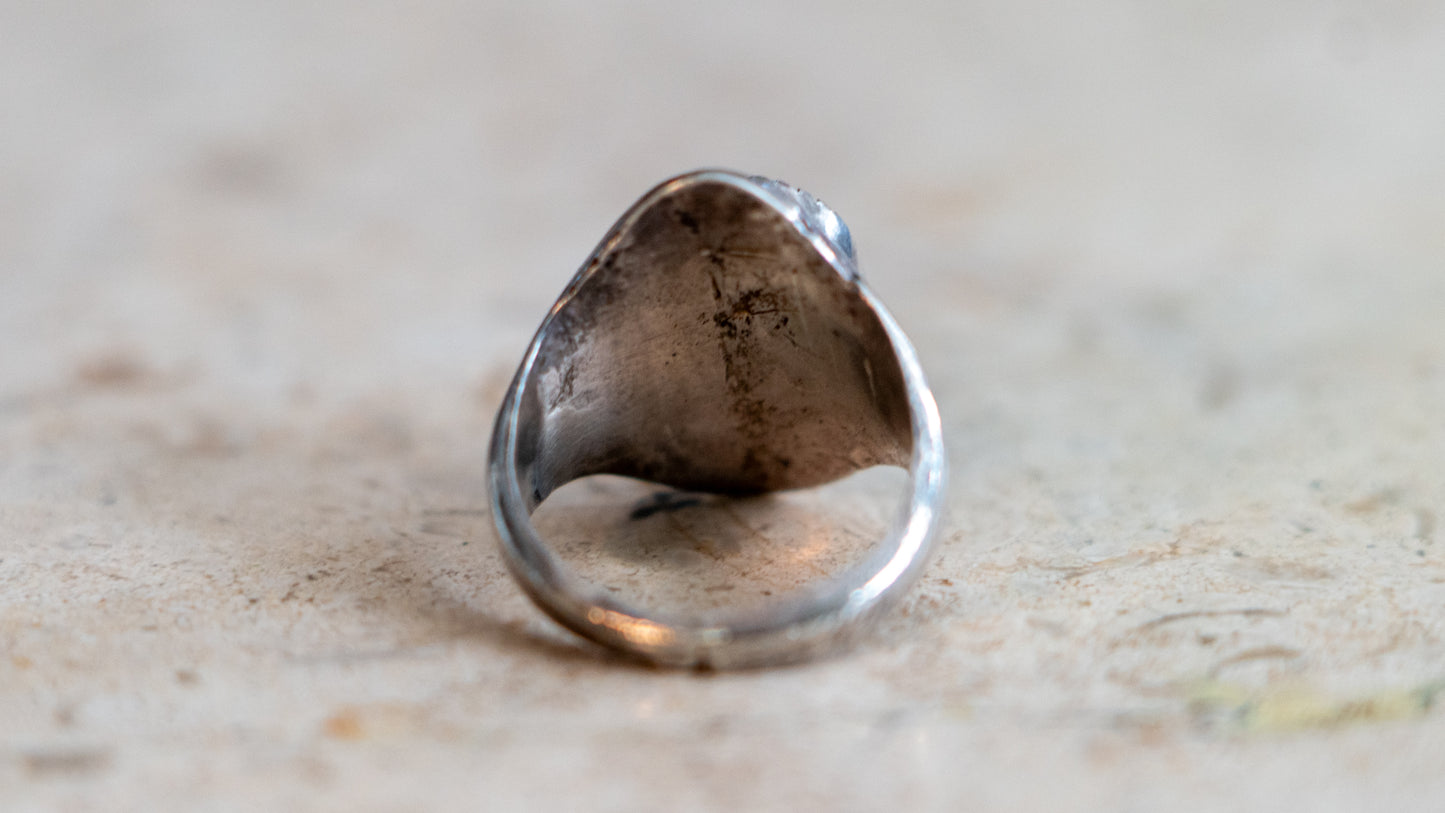 Handmade & Hand Stamped 1960s Turquoise Ring Size-10