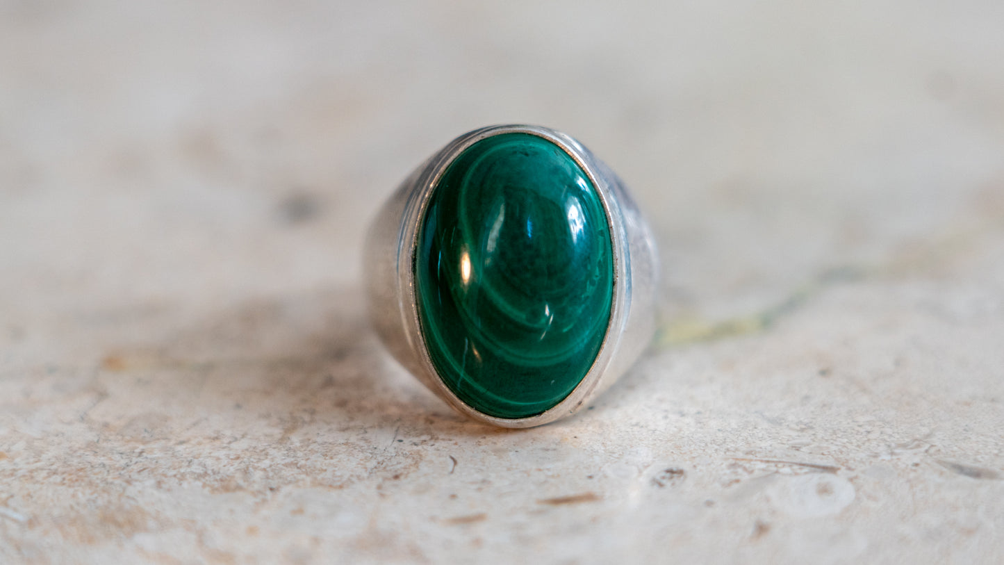 Heavy Malachite Cabochon Ring Size-11