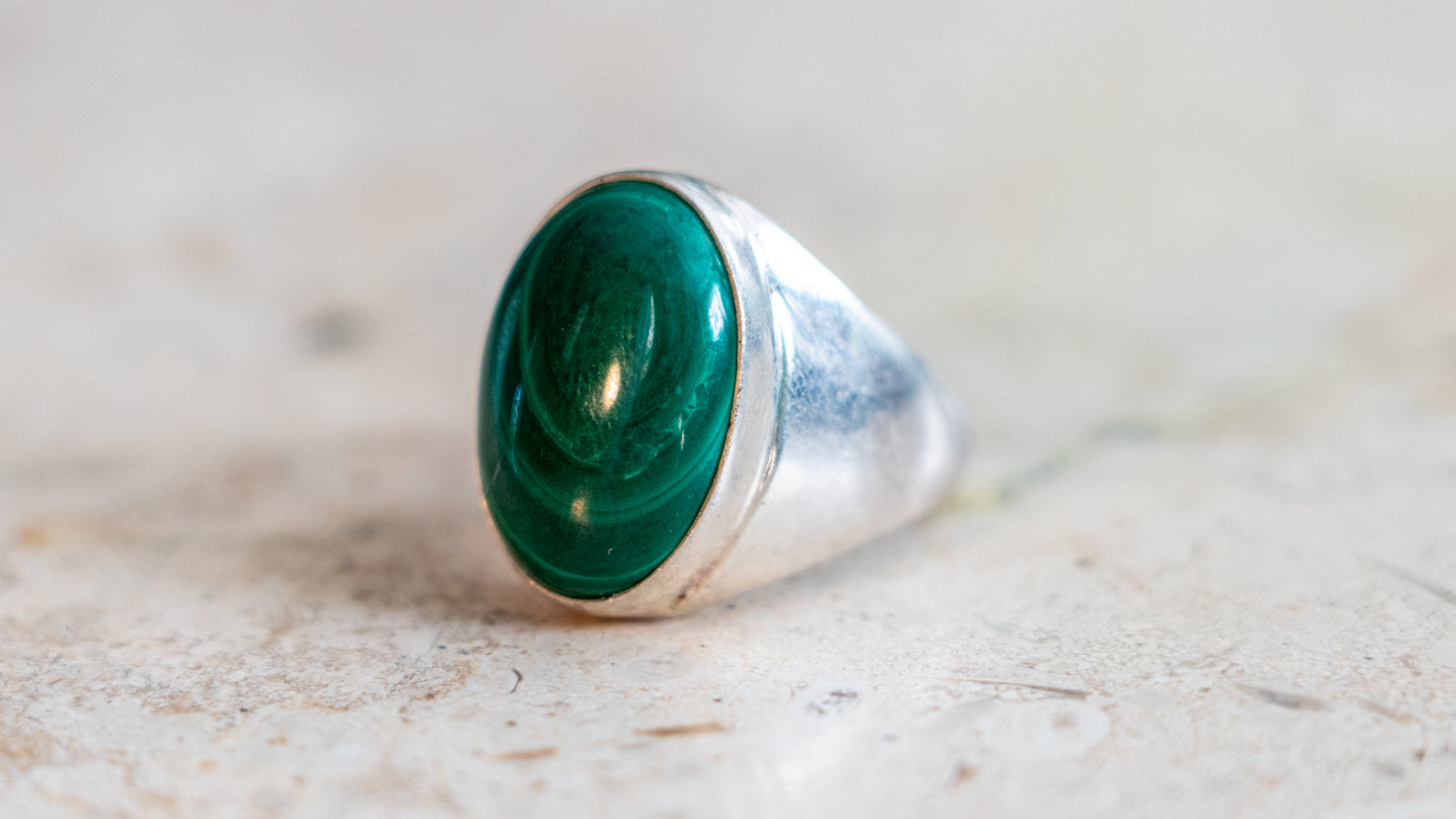 Heavy Malachite Cabochon Ring Size-11