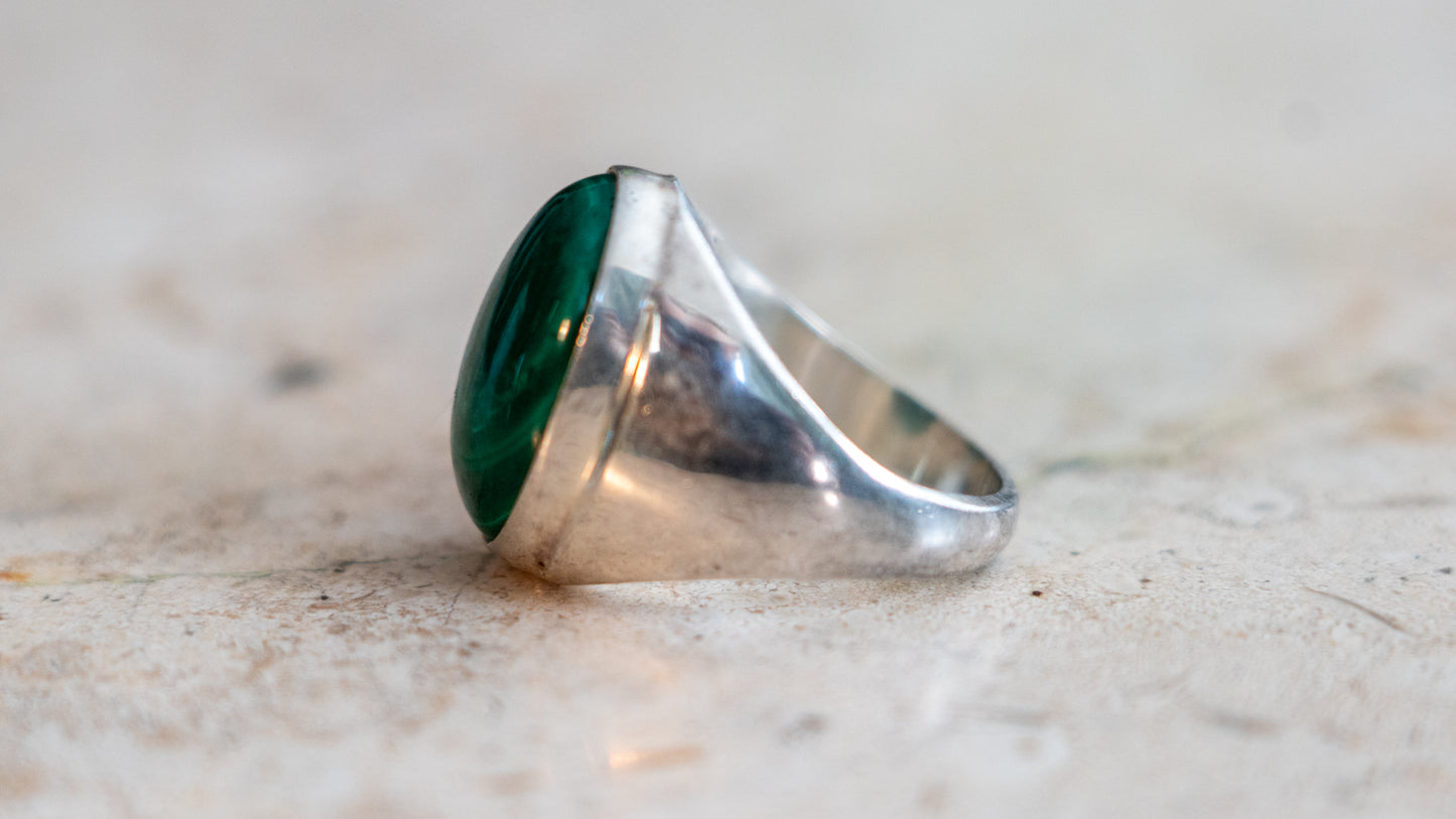 Heavy Malachite Cabochon Ring Size-11
