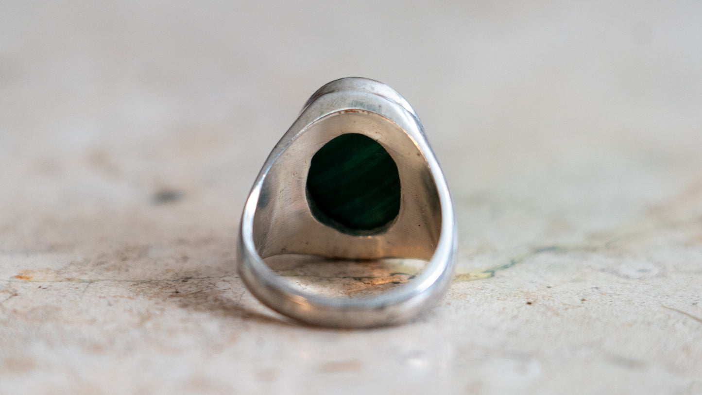 Heavy Malachite Cabochon Ring Size-11