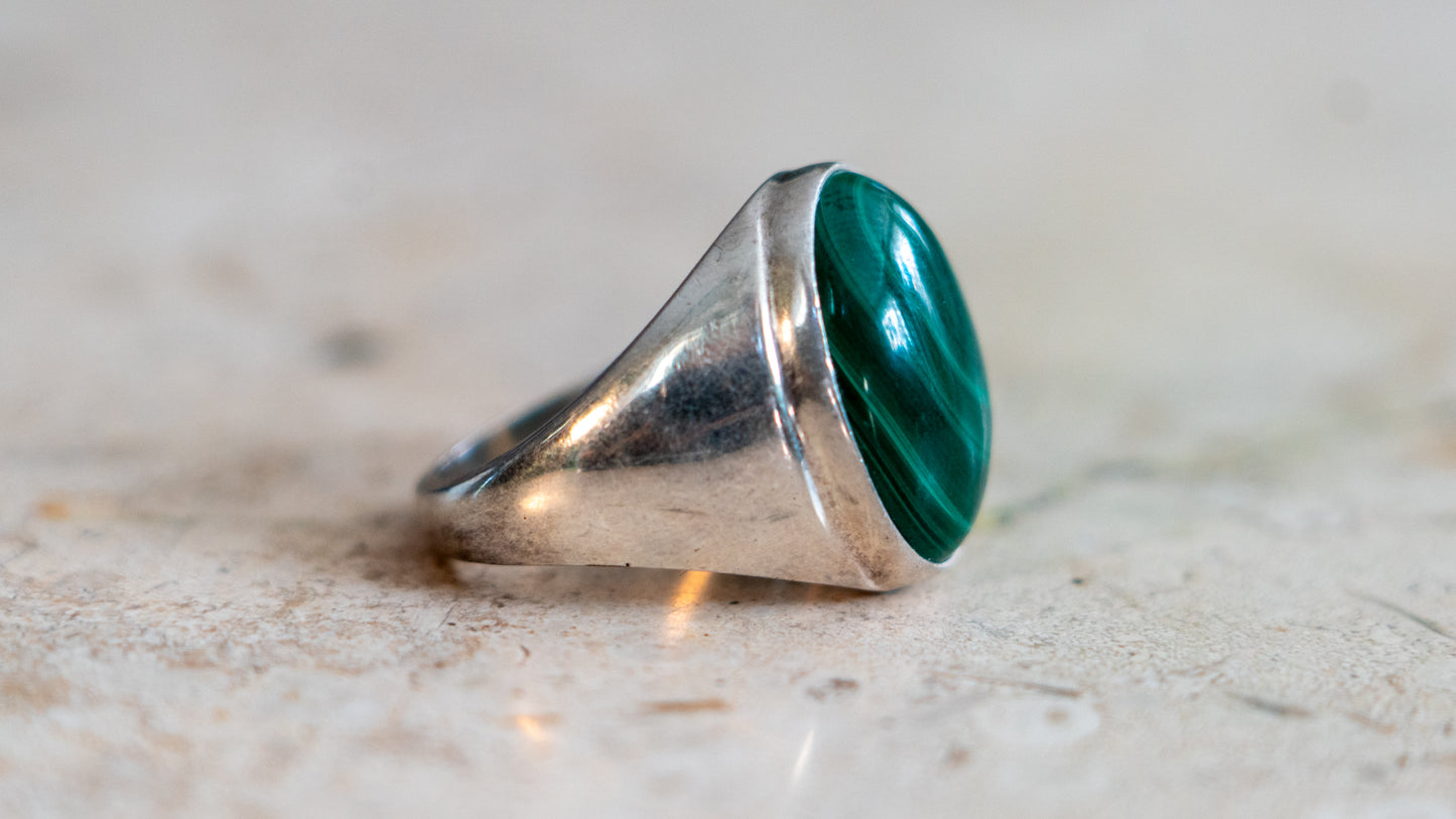 Heavy Malachite Cabochon Ring Size-11
