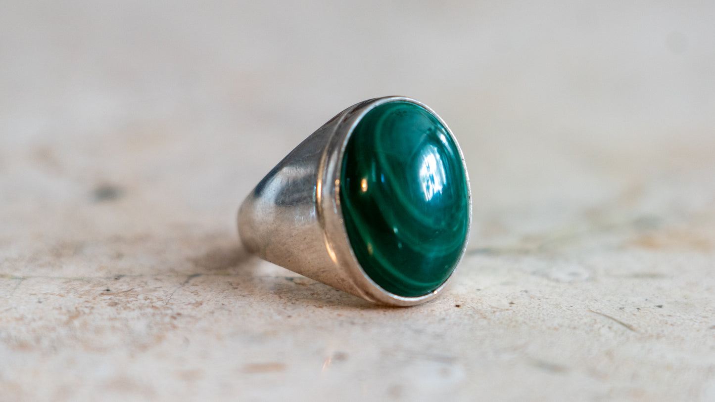 Heavy Malachite Cabochon Ring Size-11