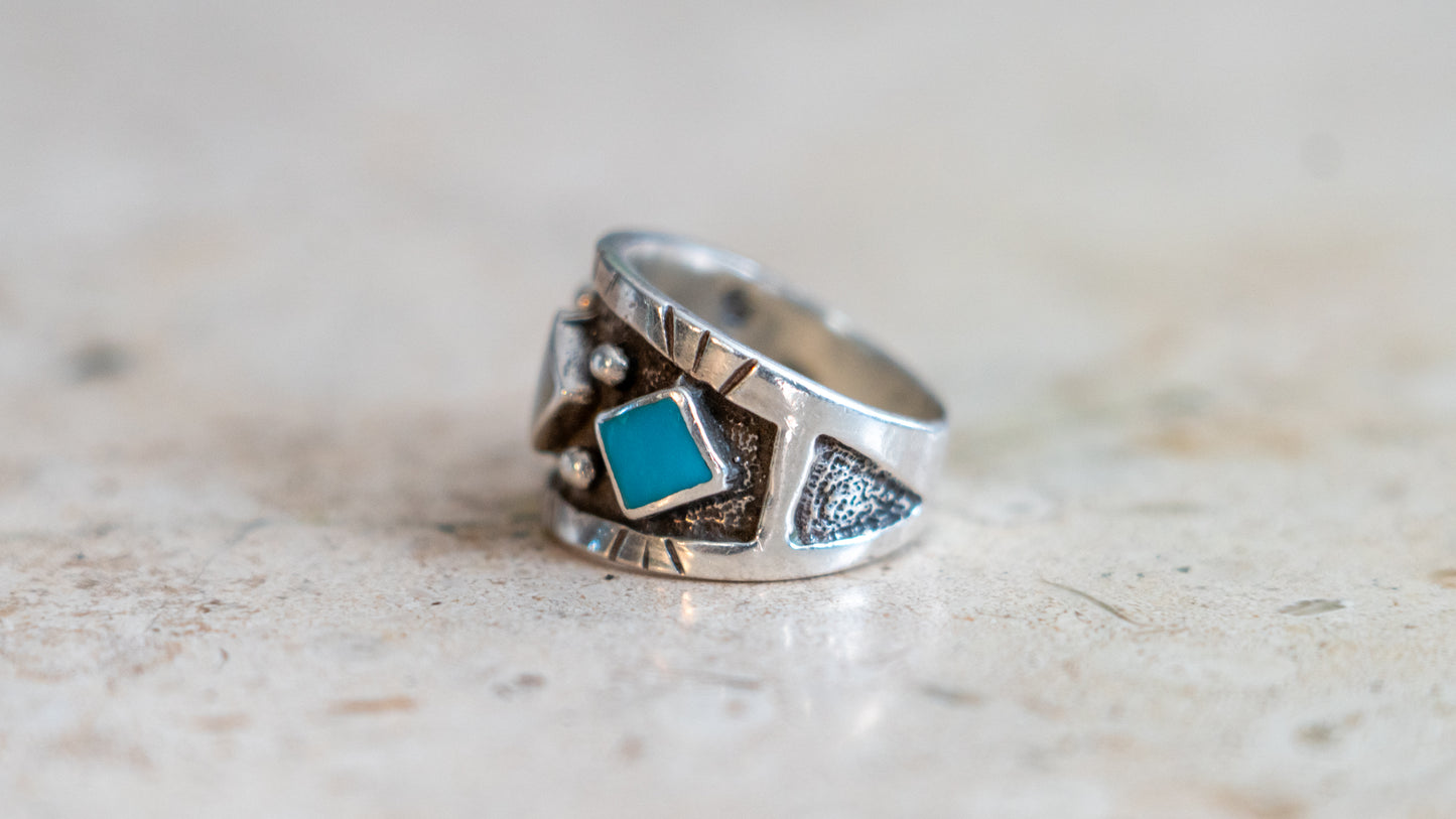 Turquoise & Mother of Pearl Navjo Cigar Band Size-9