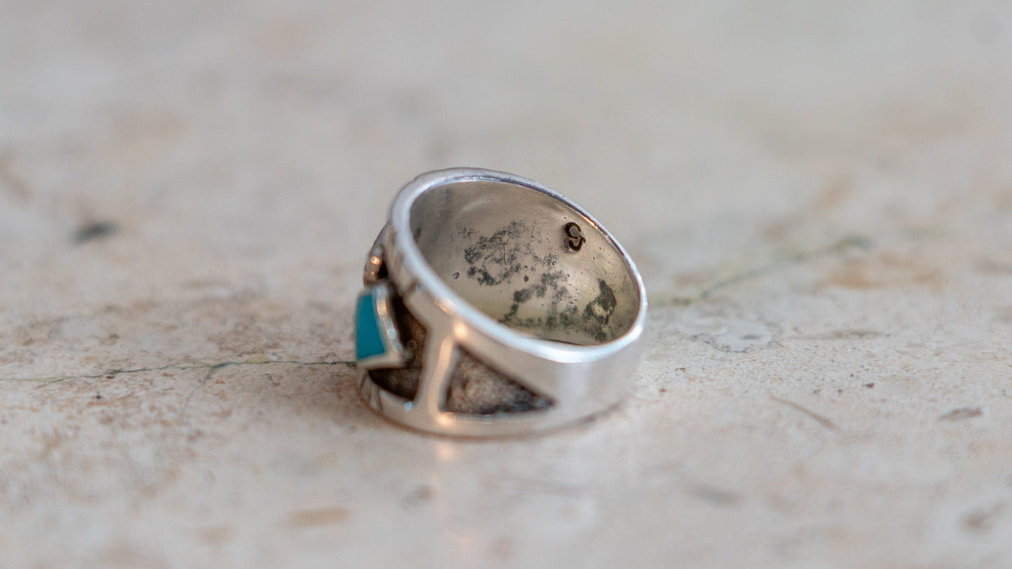 Turquoise & Mother of Pearl Navjo Cigar Band Size-9