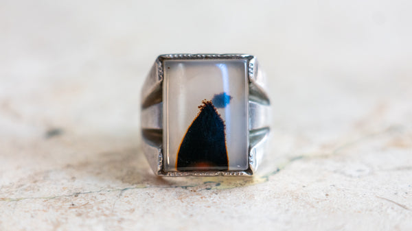 Mid Century Wheeler Manufacturing Foggy Agate Ring Size-11