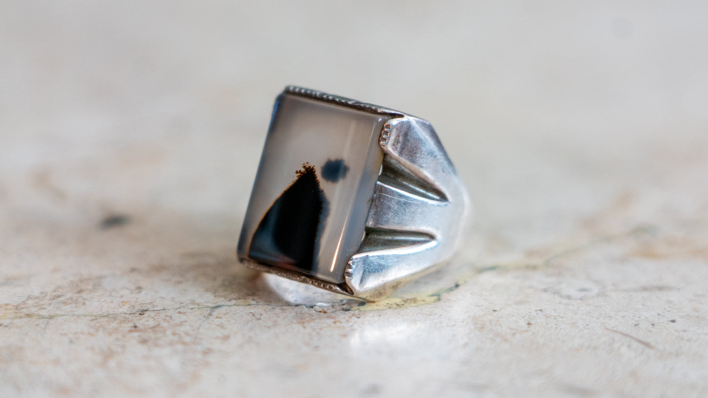 Mid Century Wheeler Manufacturing Foggy Agate Ring Size-11