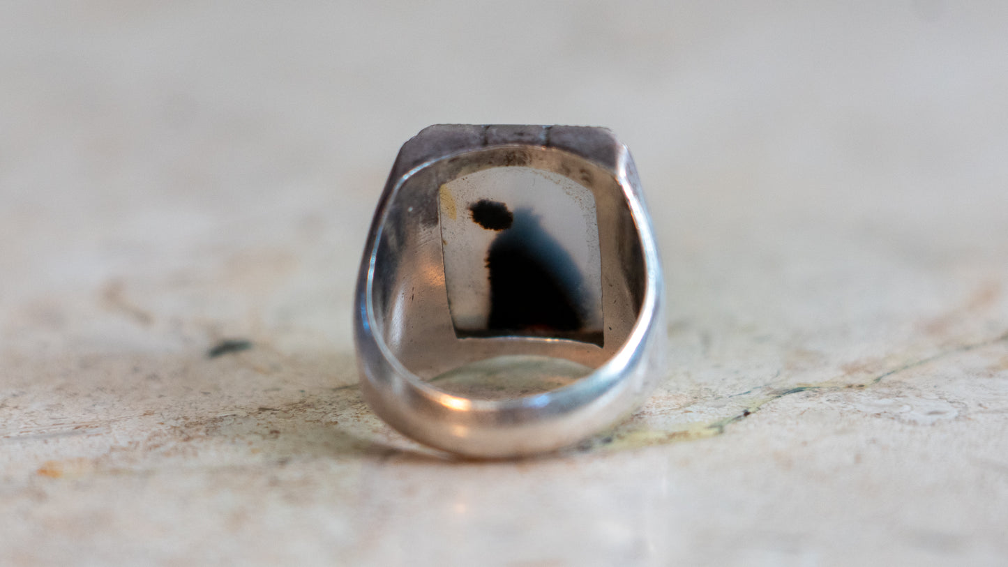 Mid Century Wheeler Manufacturing Foggy Agate Ring Size-11