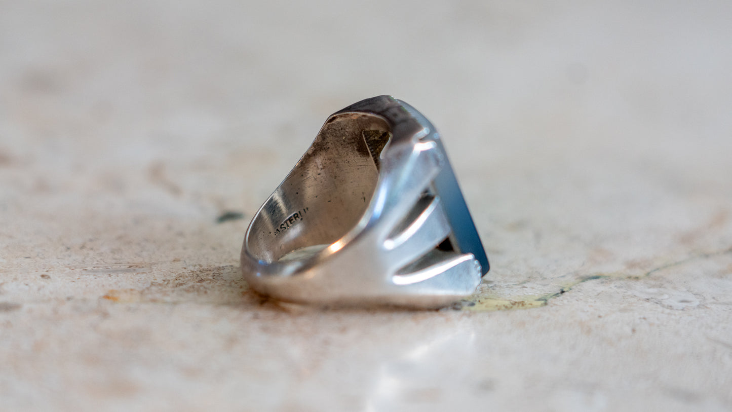 Mid Century Wheeler Manufacturing Foggy Agate Ring Size-11