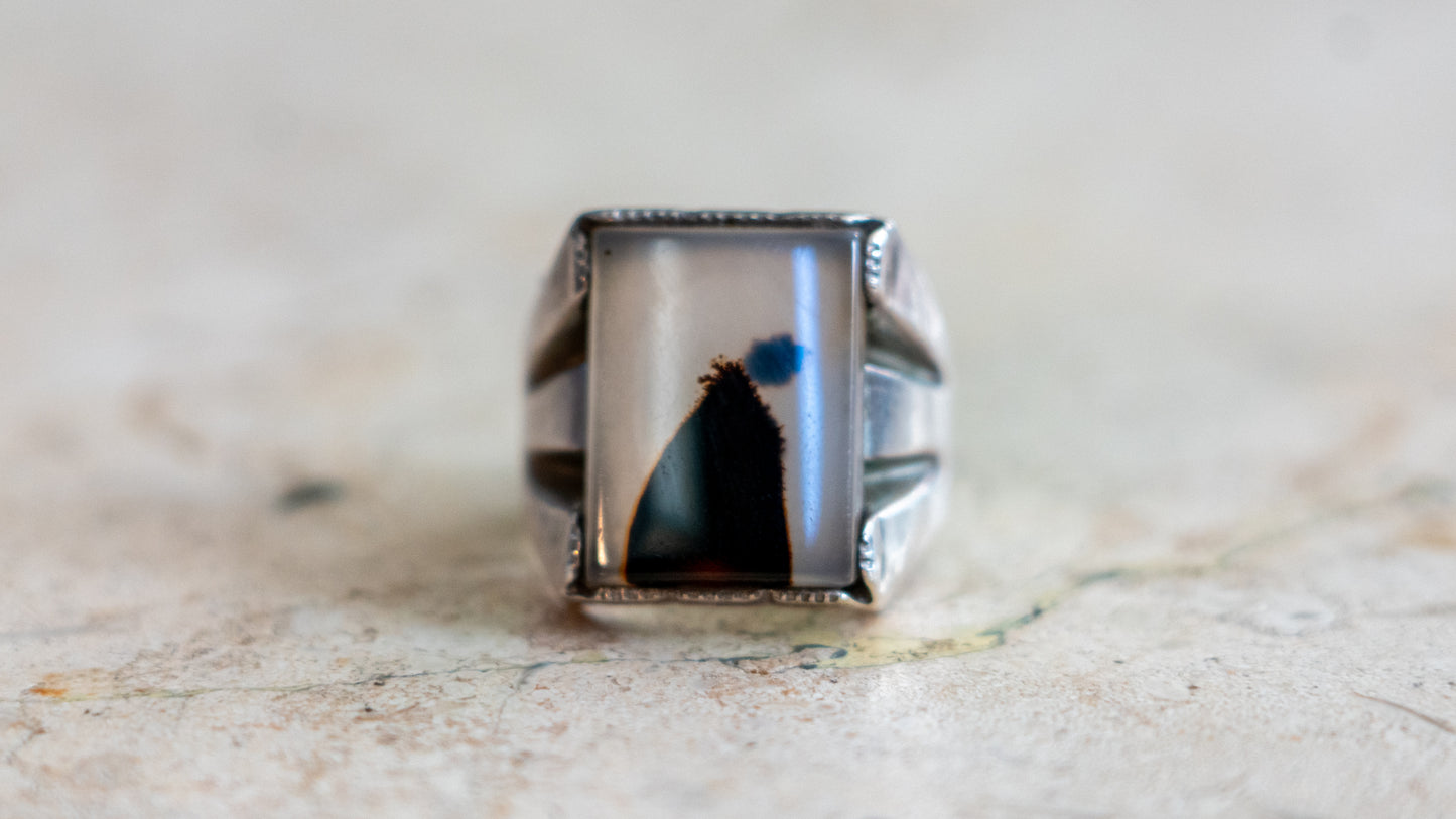 Mid Century Wheeler Manufacturing Foggy Agate Ring Size-11