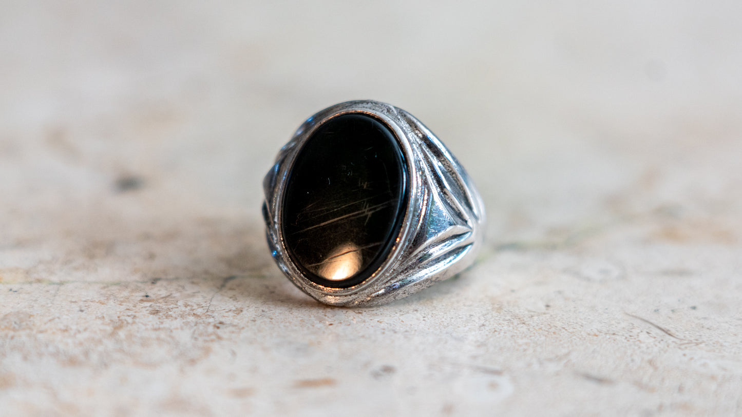 1930s Onyx Art Deco Gent's Ring Size-10