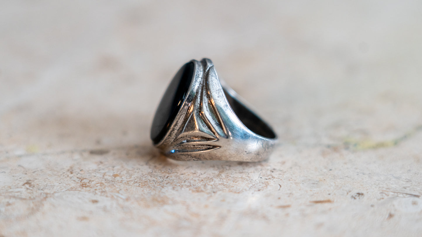 1930s Onyx Art Deco Gent's Ring Size-10
