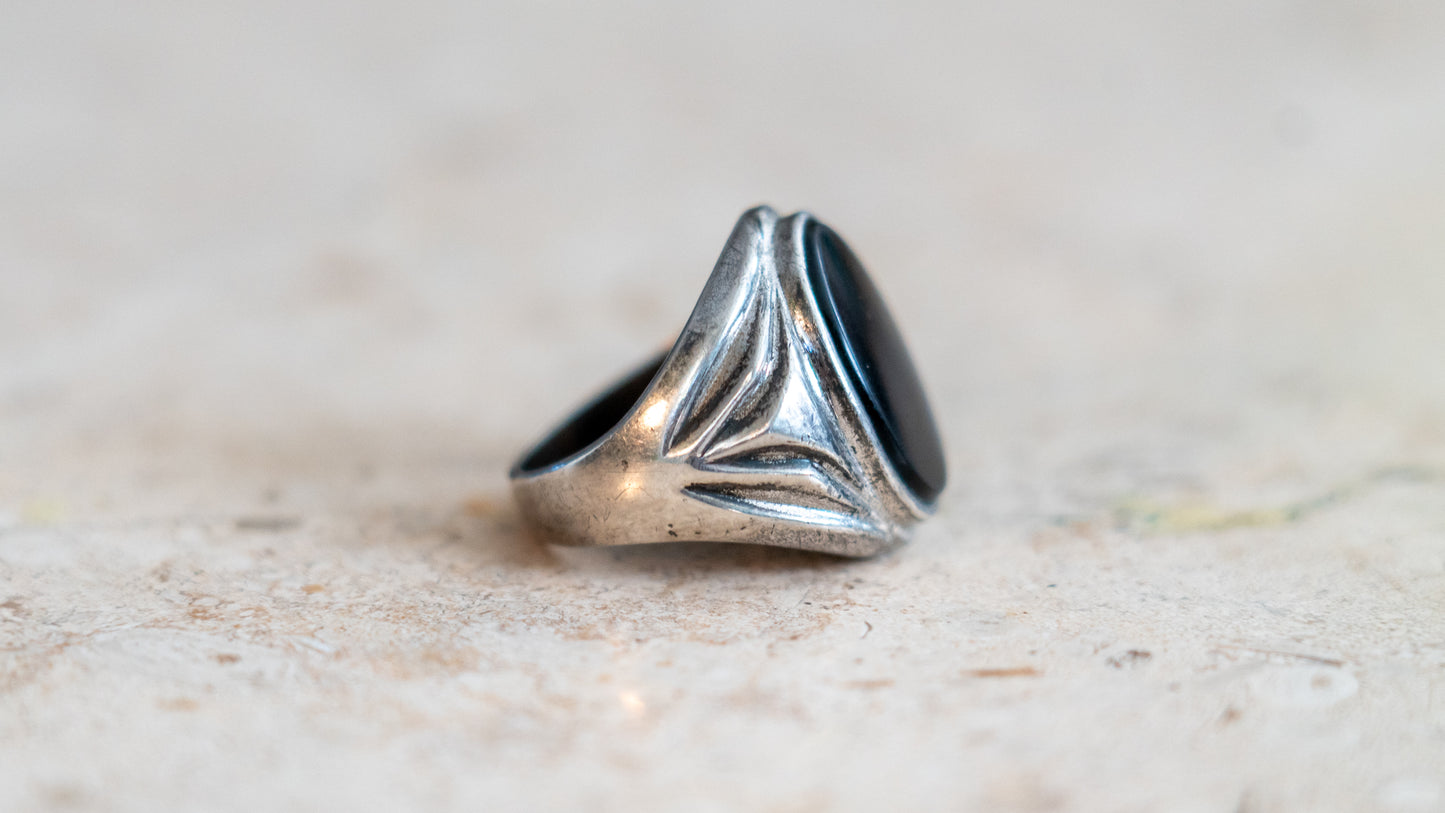 1930s Onyx Art Deco Gent's Ring Size-10