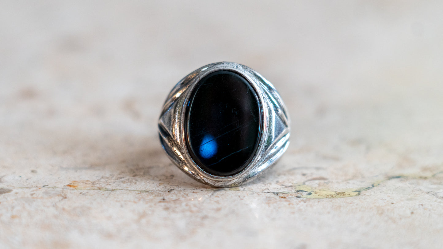 1930s Onyx Art Deco Gent's Ring Size-10
