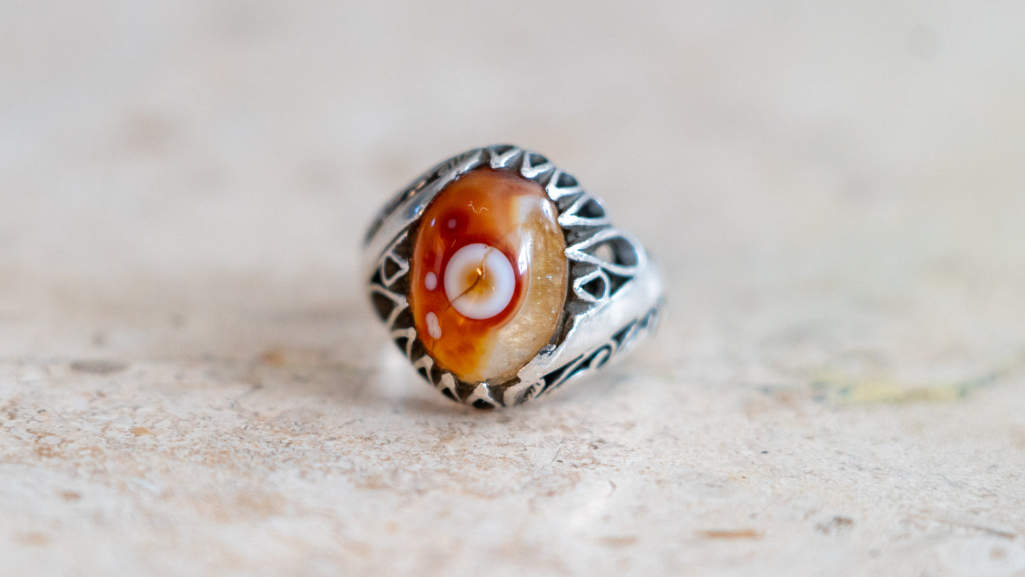Middle Eastern Eye Ball Agate Ring Size-10