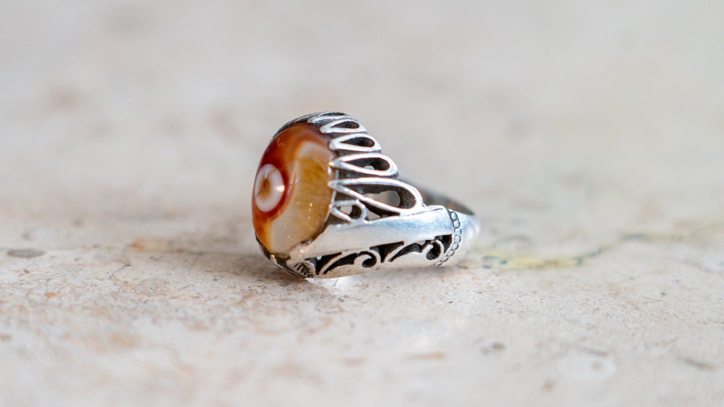 Middle Eastern Eye Ball Agate Ring Size-10