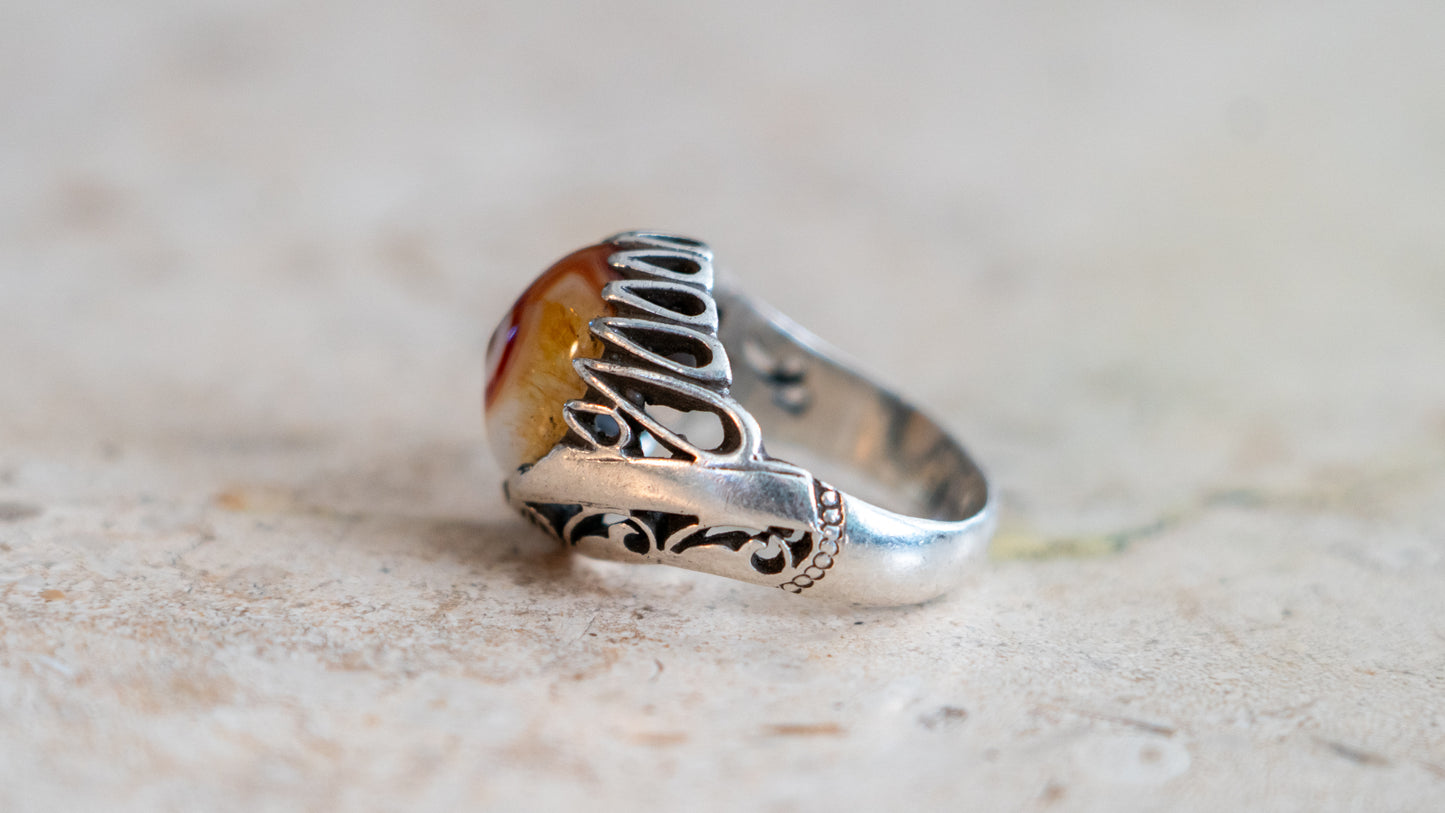 Middle Eastern Eye Ball Agate Ring Size-10