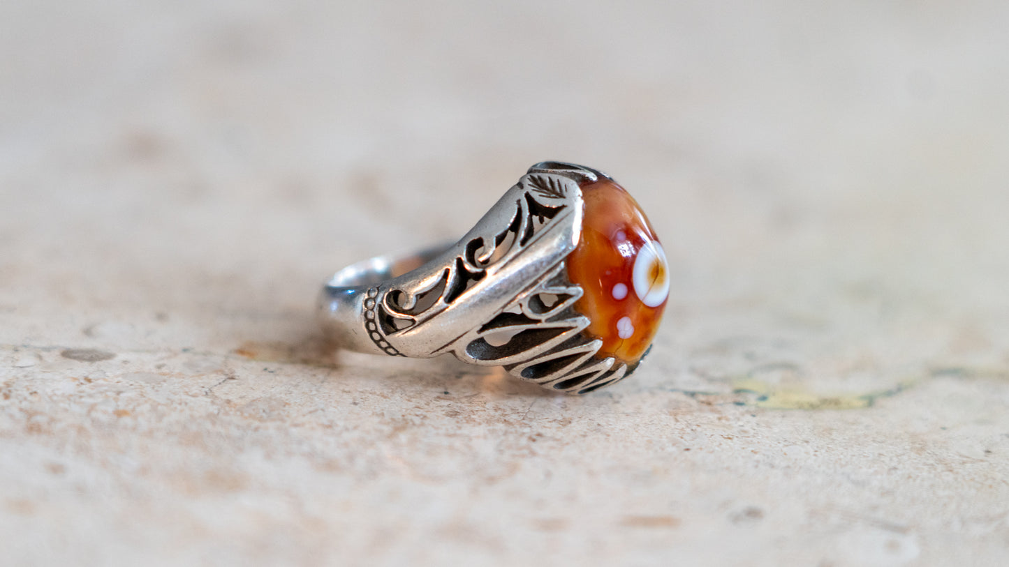 Middle Eastern Eye Ball Agate Ring Size-10