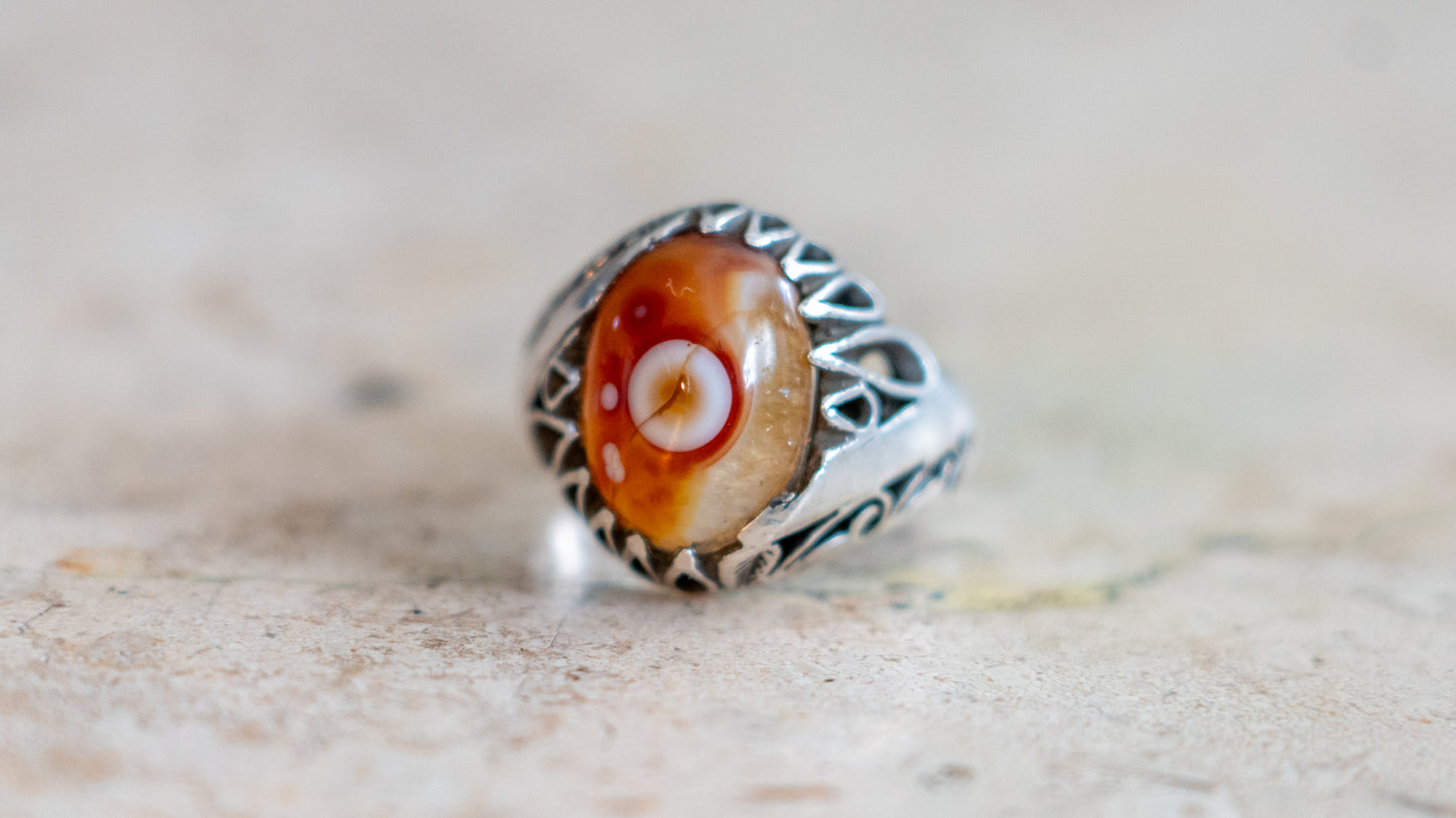 Middle Eastern Eye Ball Agate Ring Size-10