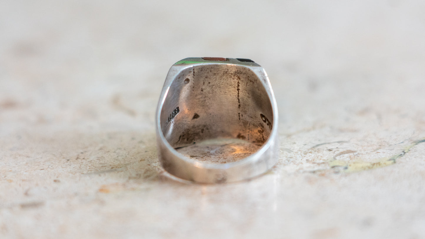 Gold Stone and Onyx 1970s Mexico Duster Ring Size-10.5