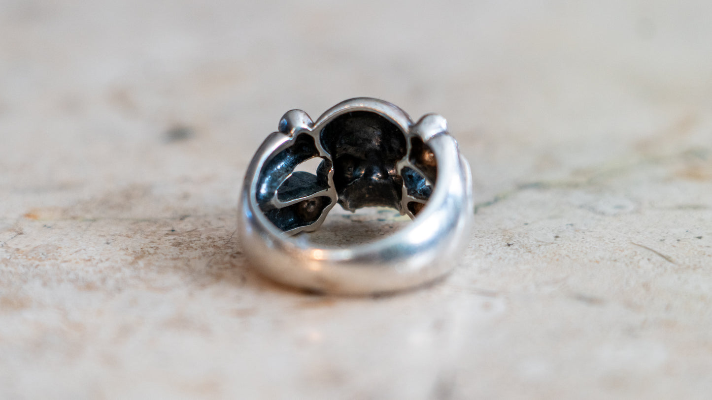 1990s Solid Sterling Large Skull & Cross Bones Size-10.5