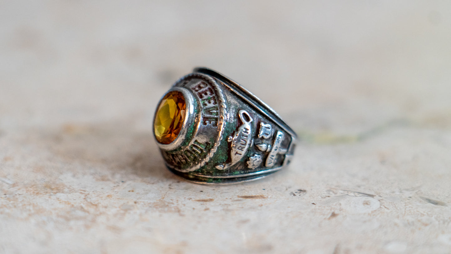 Bar Reeve 1970s Sterling Highschool Ring Size-8.5