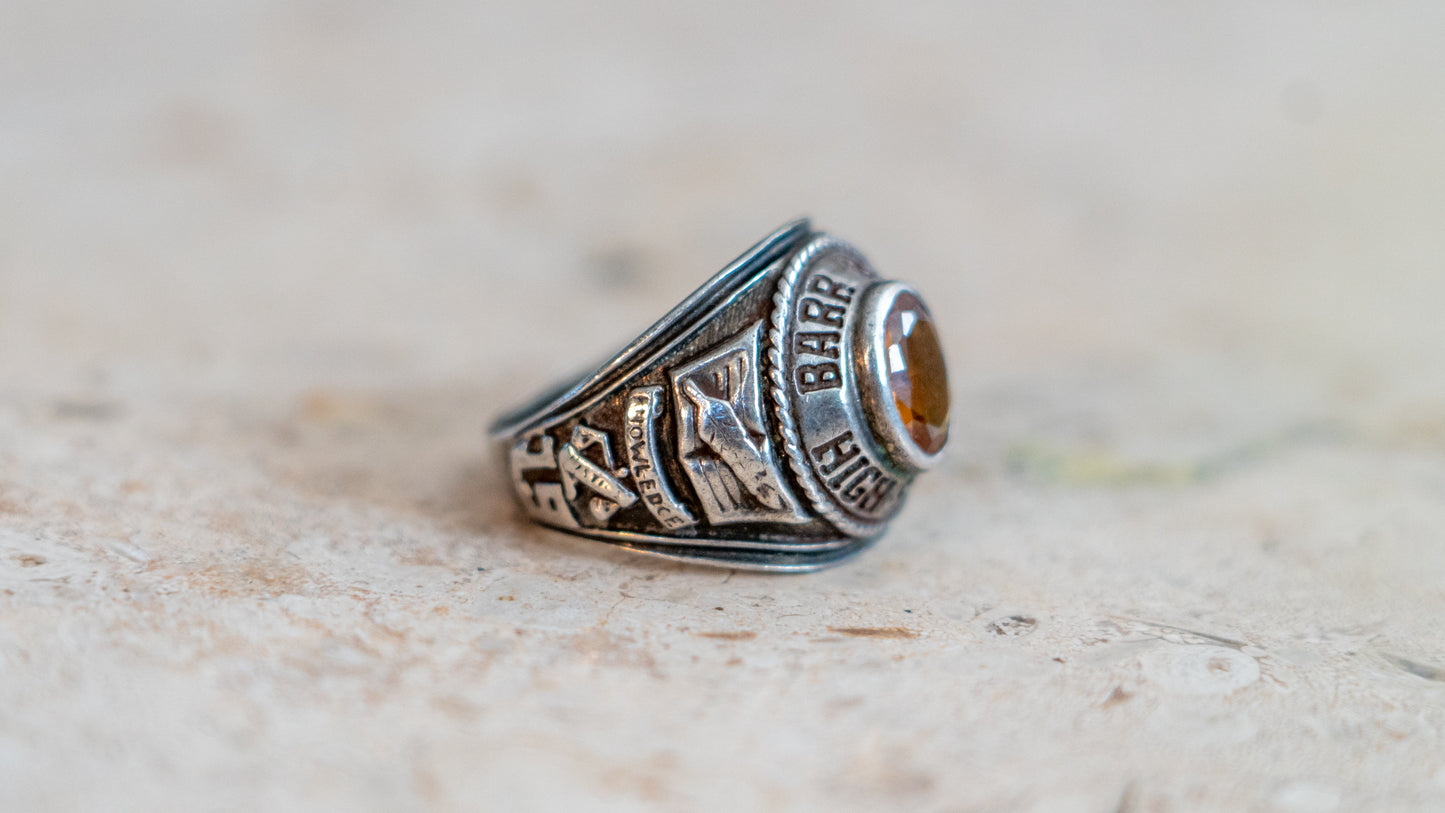 Bar Reeve 1970s Sterling Highschool Ring Size-8.5