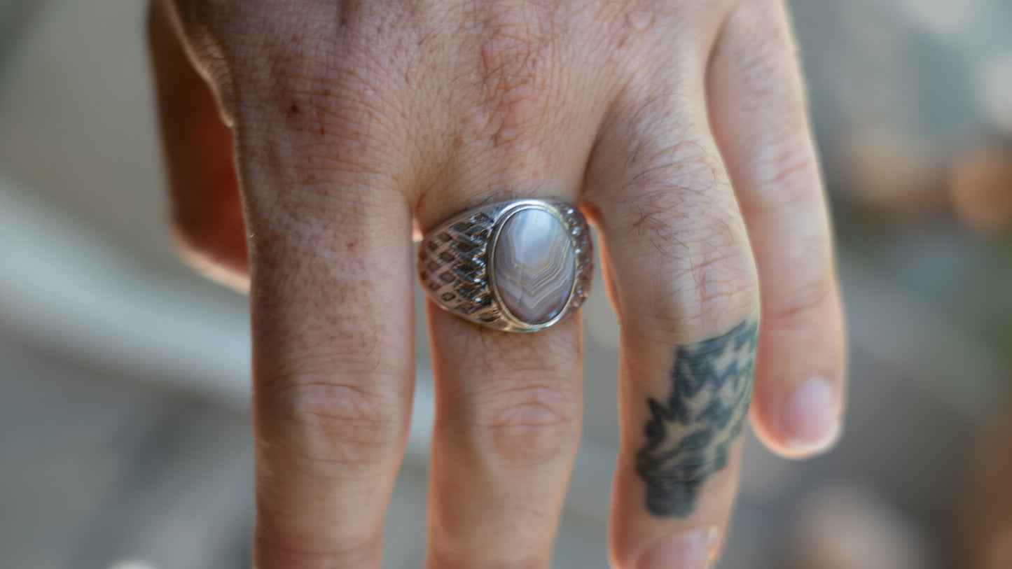 Clark & Combs 1950s Agate Gent's Ring Size-12.5