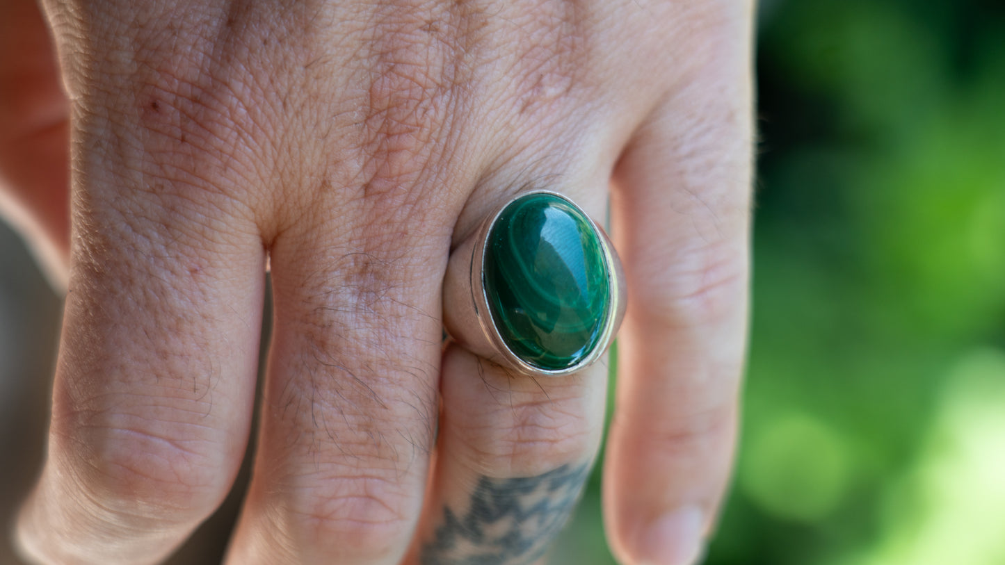 Heavy Malachite Cabochon Ring Size-11