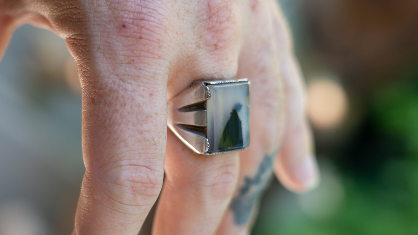 Mid Century Wheeler Manufacturing Foggy Agate Ring Size-11