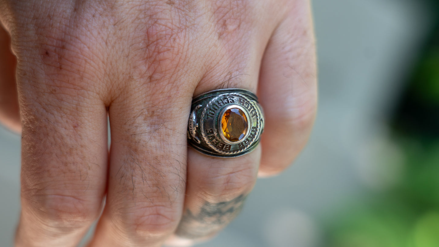 Bar Reeve 1970s Sterling Highschool Ring Size-8.5