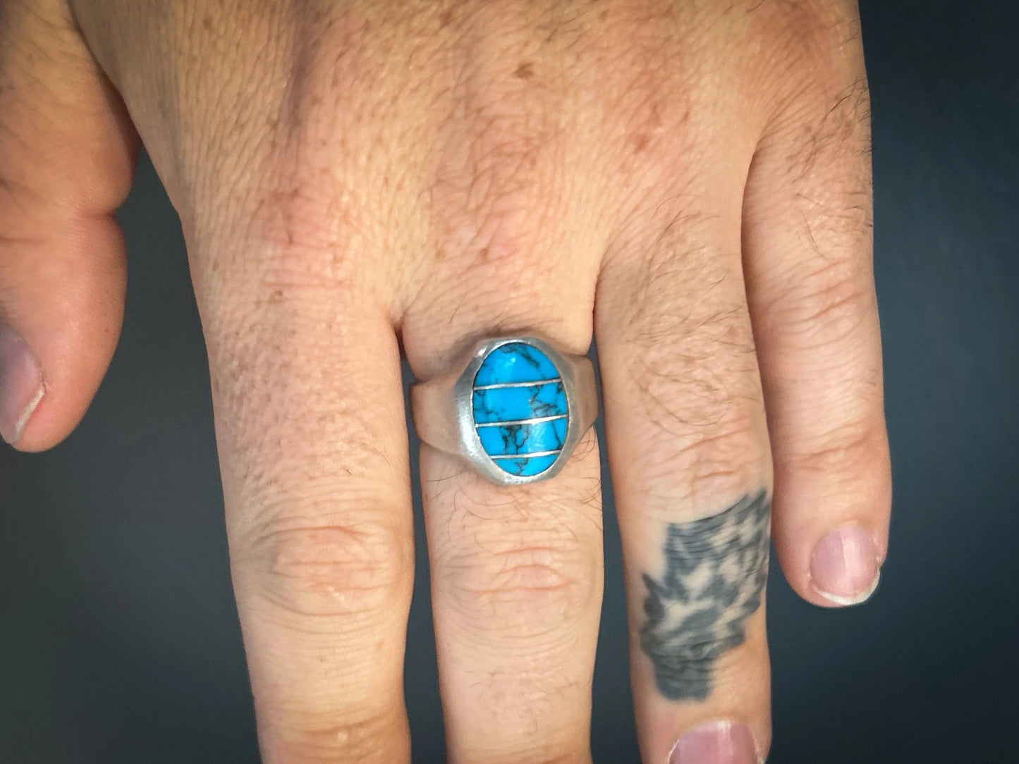 3 Piece Turquoise Inlay Mexico Ring Size-12