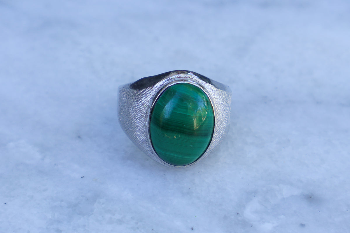 Mid Century Malachite Gentleman's Ring Size-10