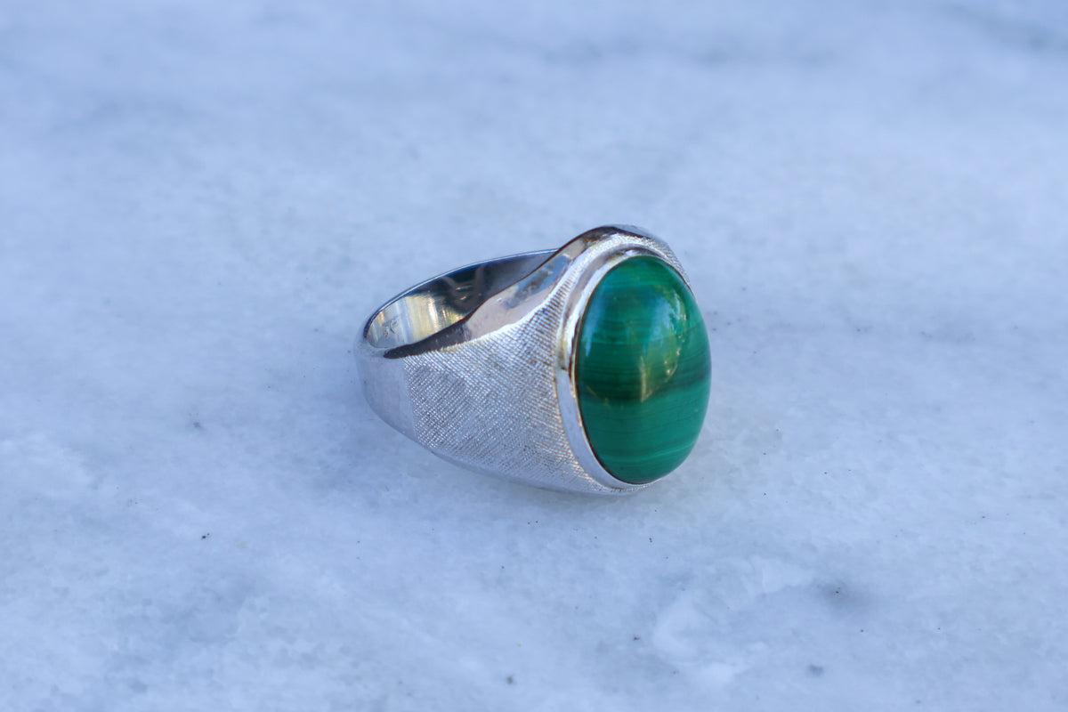 Mid Century Malachite Gentleman's Ring Size-10