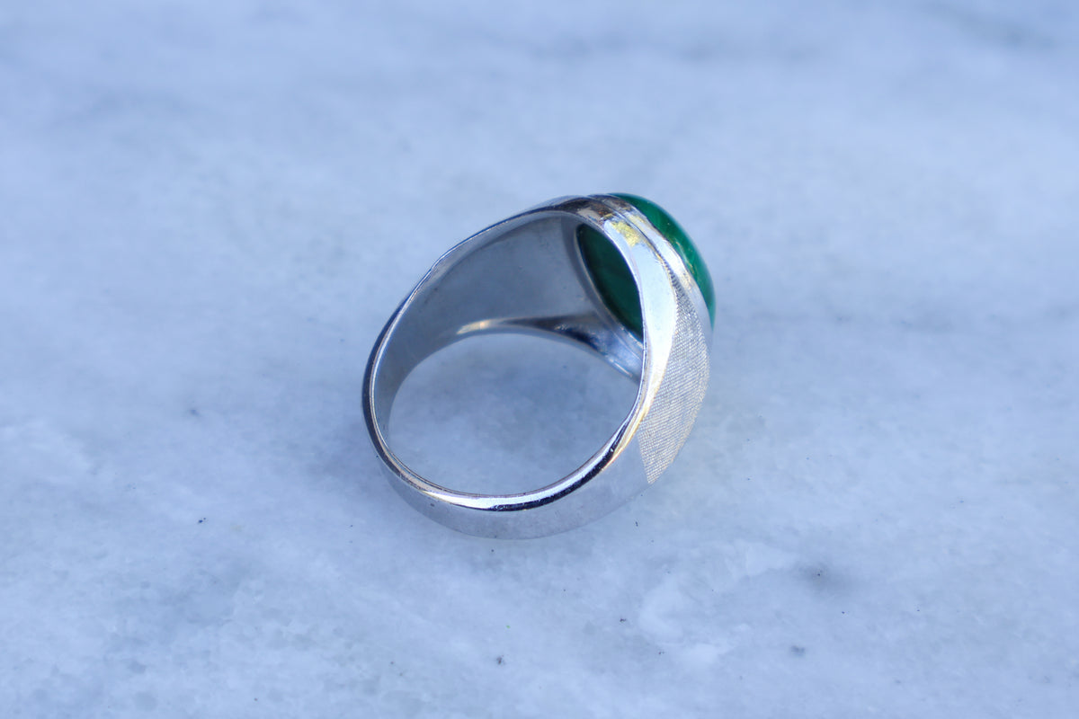 Mid Century Malachite Gentleman's Ring Size-10