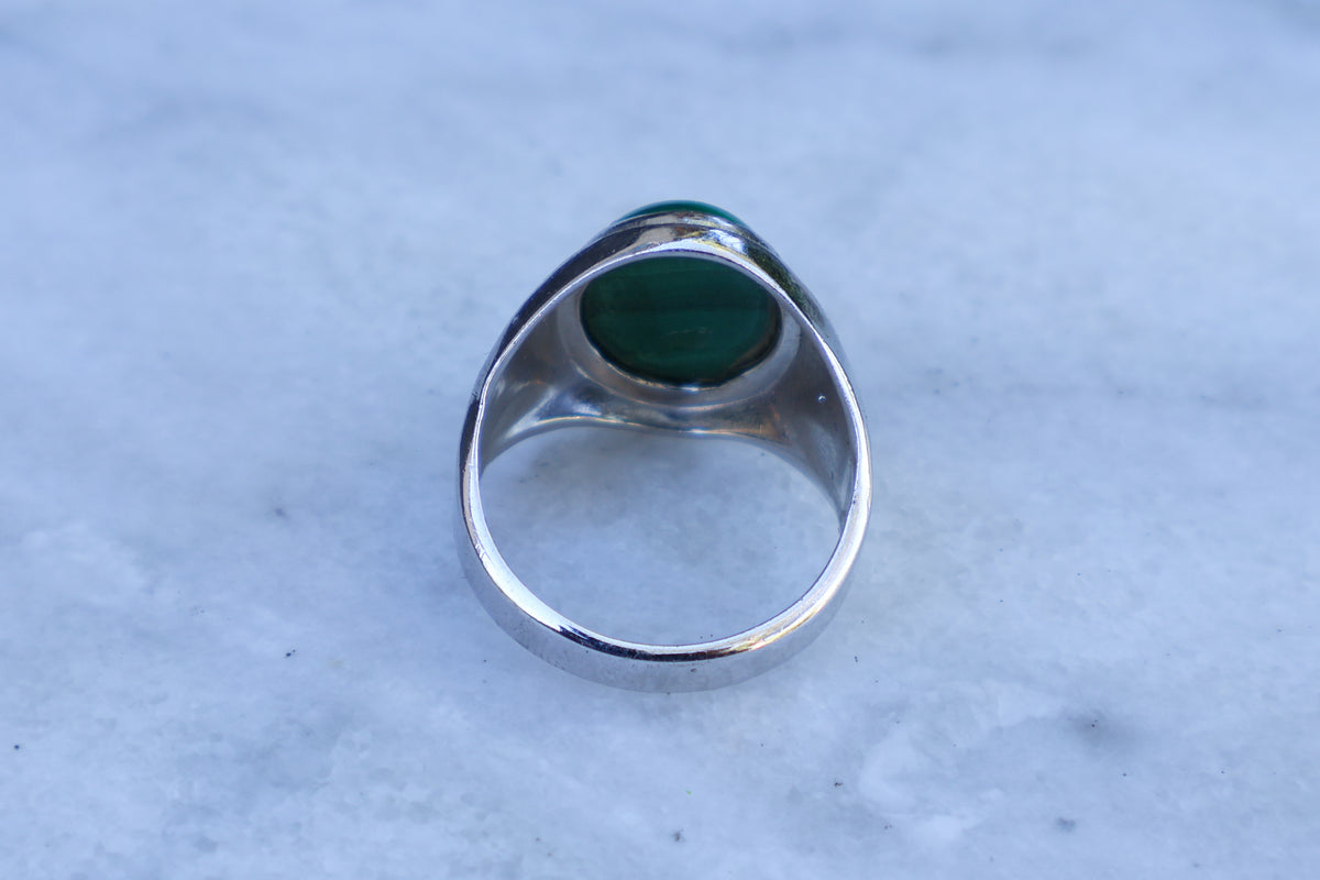 Mid Century Malachite Gentleman's Ring Size-10